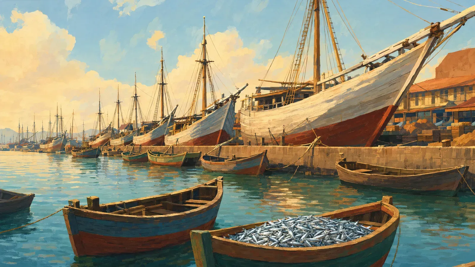 Illustrated coastal scene evoking Indonesia — the home of ABC (Sarden ABC)