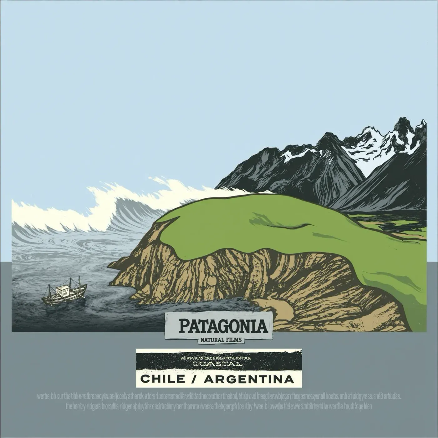 Illustrated coastal scene evoking USA, home of Patagonia Provisions