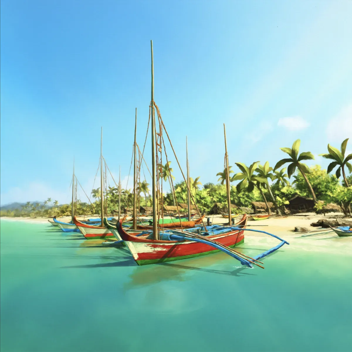 Illustrated coastal scene evoking Philippines — the home of Mega