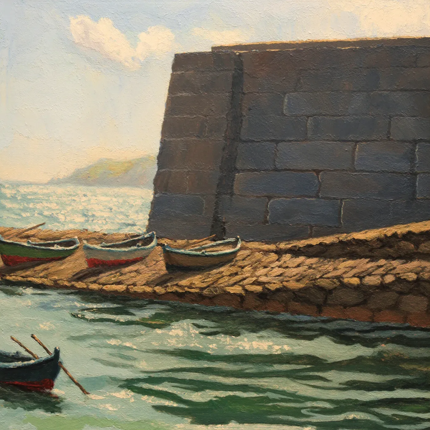 Illustrated coastal scene evoking United Kingdom, home of Cornish Canning Co