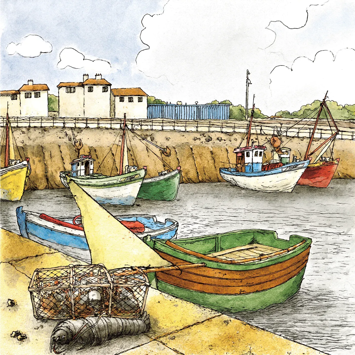 Illustrated coastal scene evoking France, home of La Perle des Dieux
