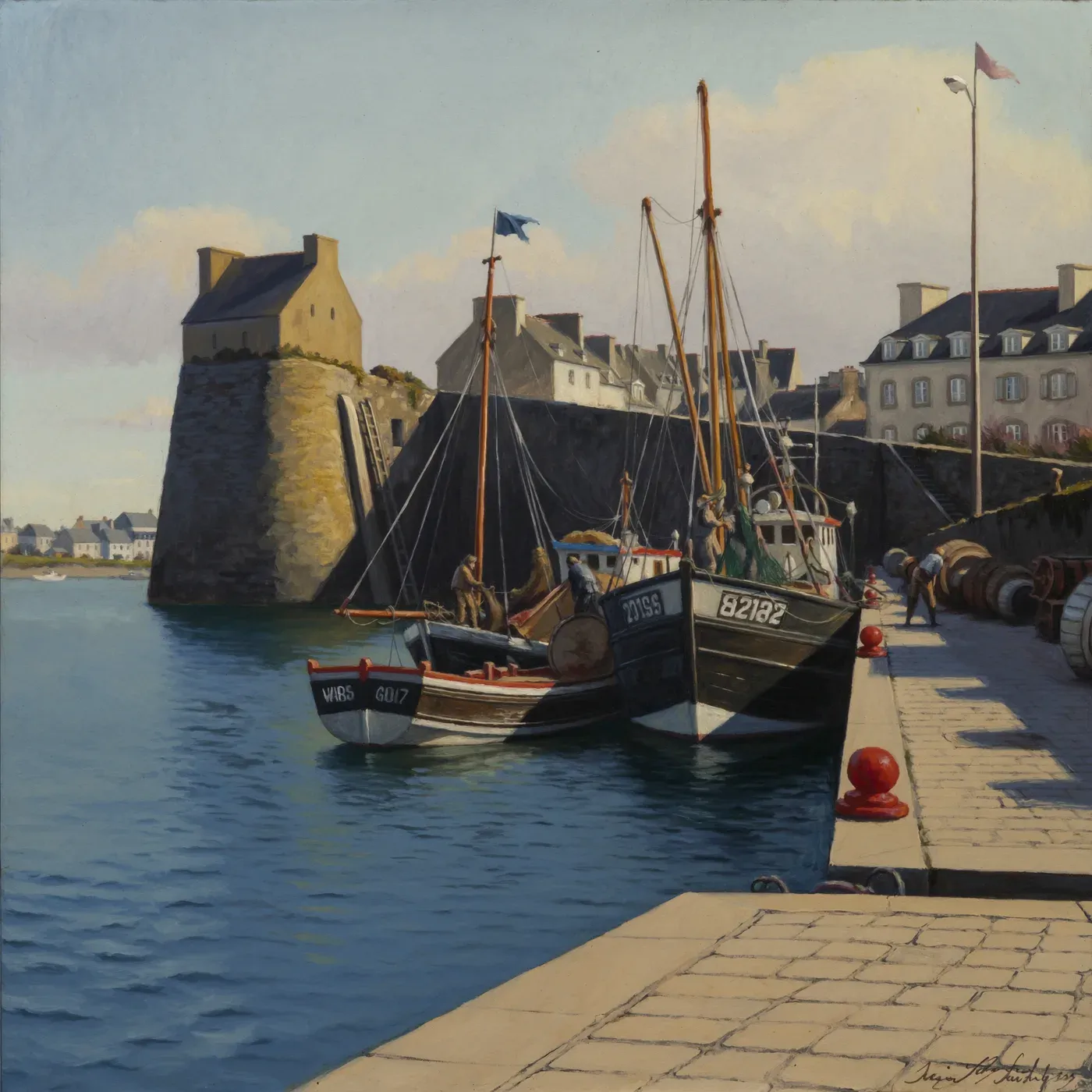 Illustrated coastal scene evoking France, home of Rödel