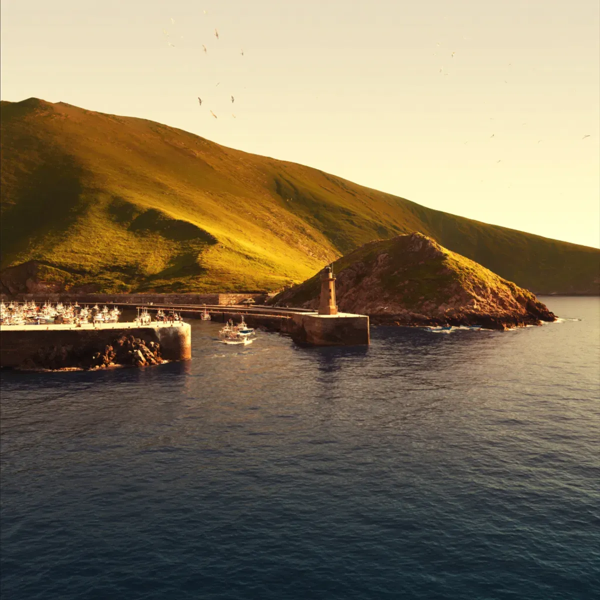 Illustrated coastal scene evoking Spain — the home of Pay Pay (Cerqueira)