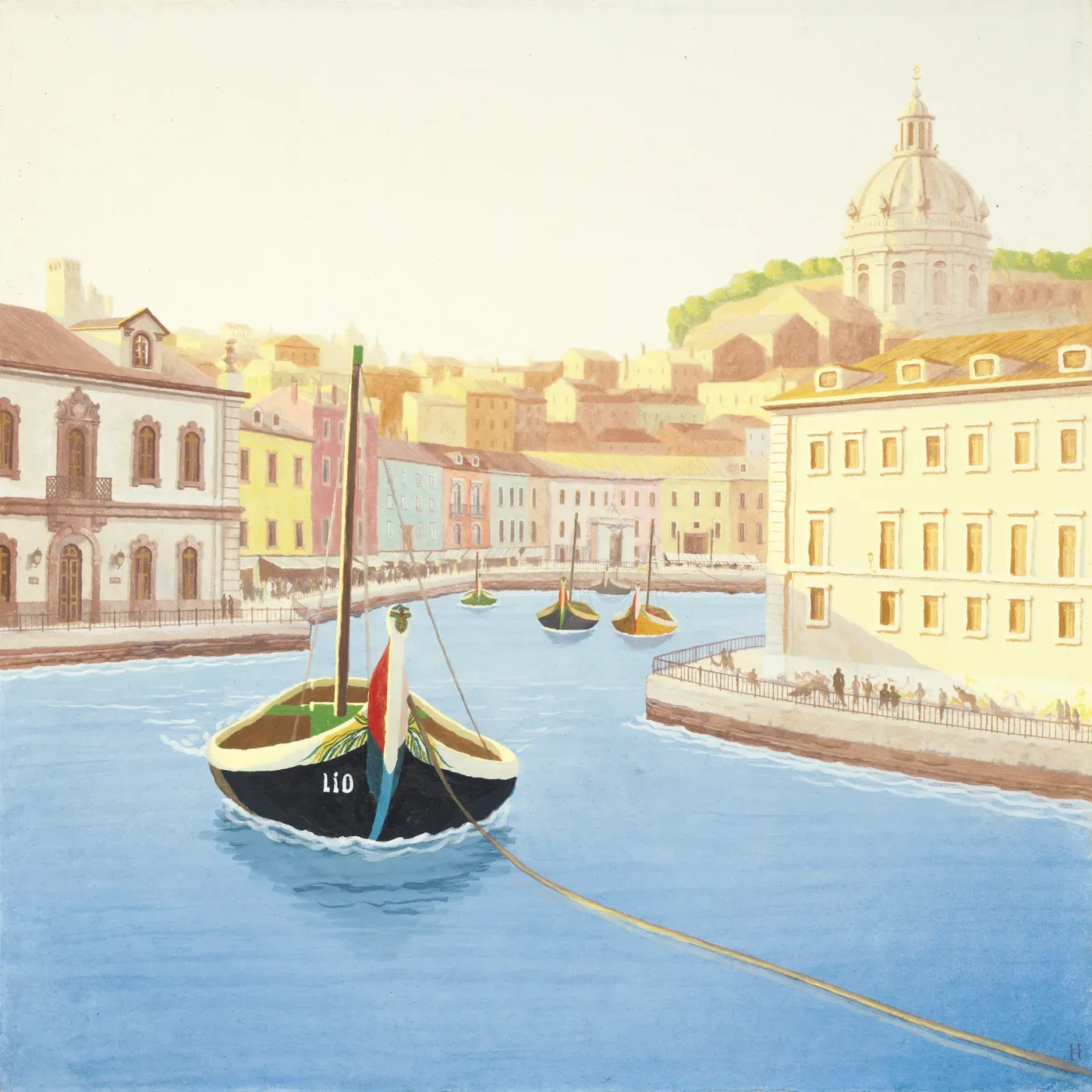 Illustrated coastal scene evoking Portugal, home of Miss Can
