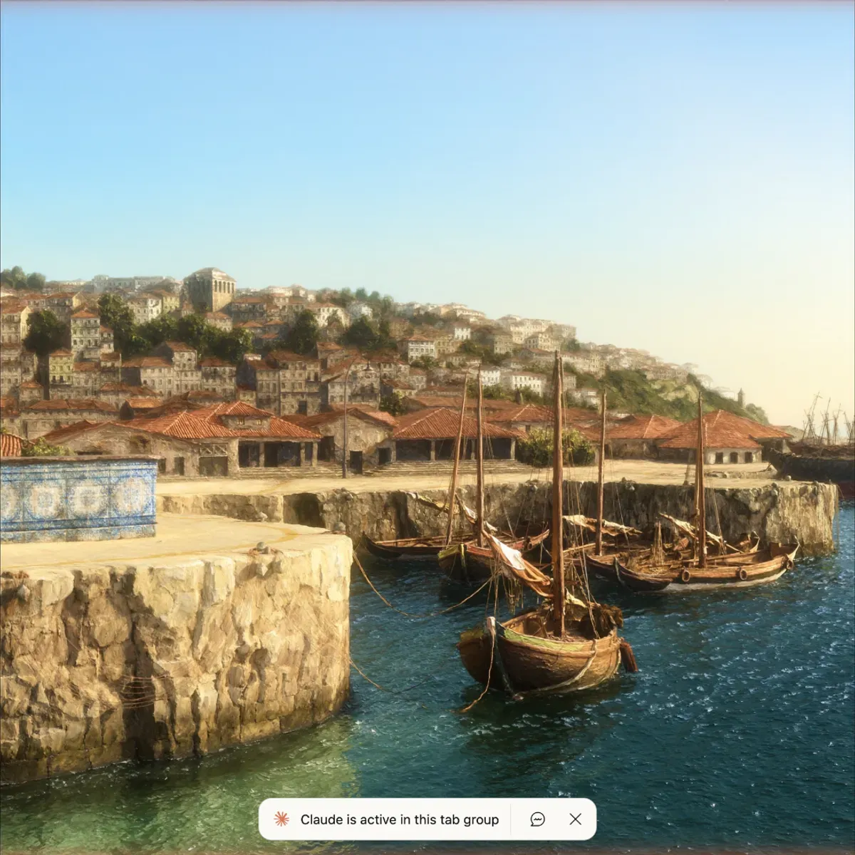 Illustrated coastal scene evoking Portugal, home of Ramírez