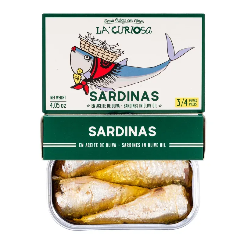 La Curiosa — Sardina en aceite de oliva, 3/4 piezas, brand-supplied product photo