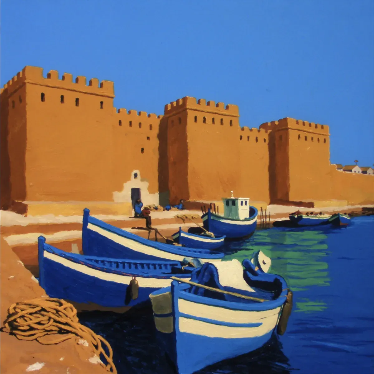 Illustrated coastal scene evoking Morocco — the home of Consernor