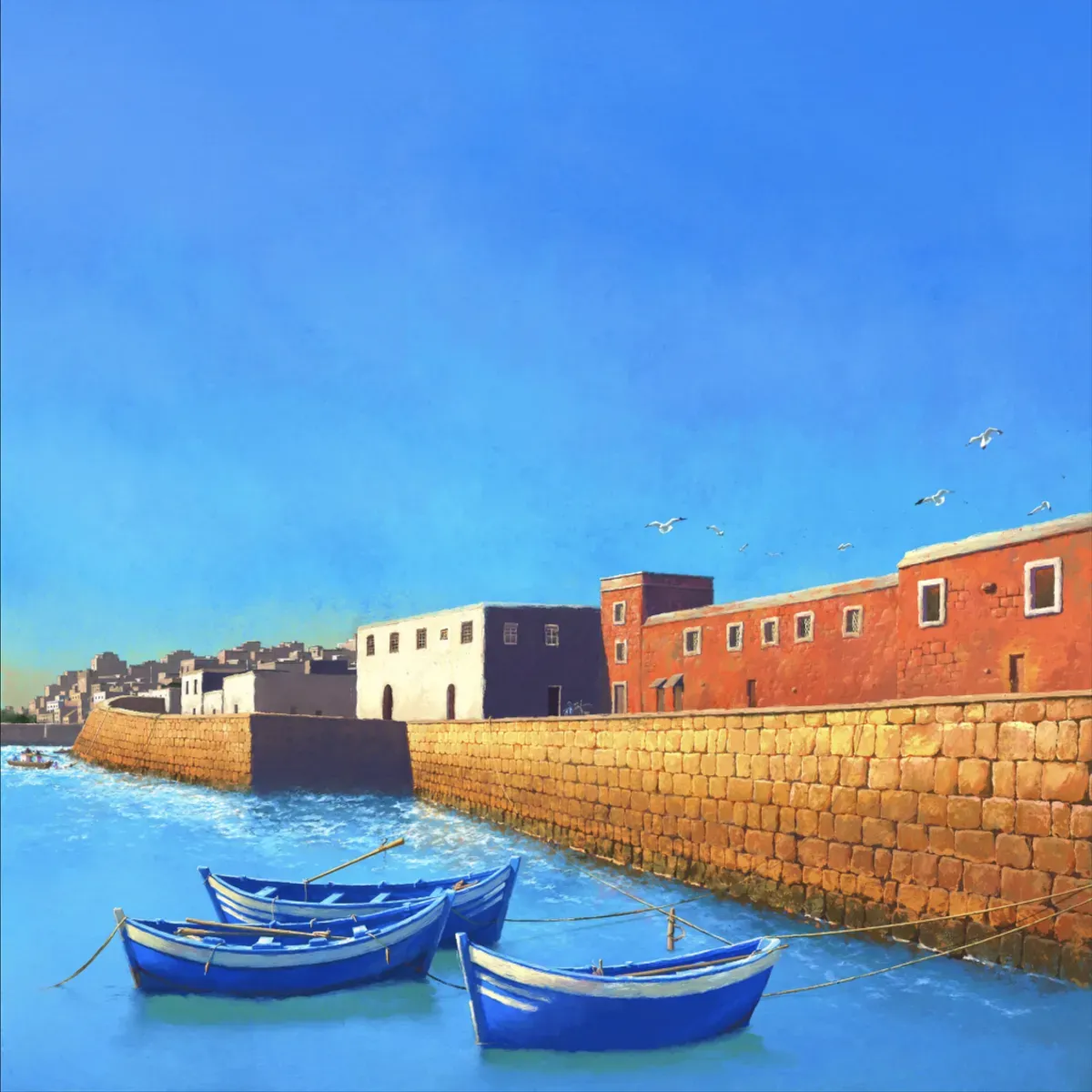 Illustrated coastal scene evoking Morocco — the home of Midav