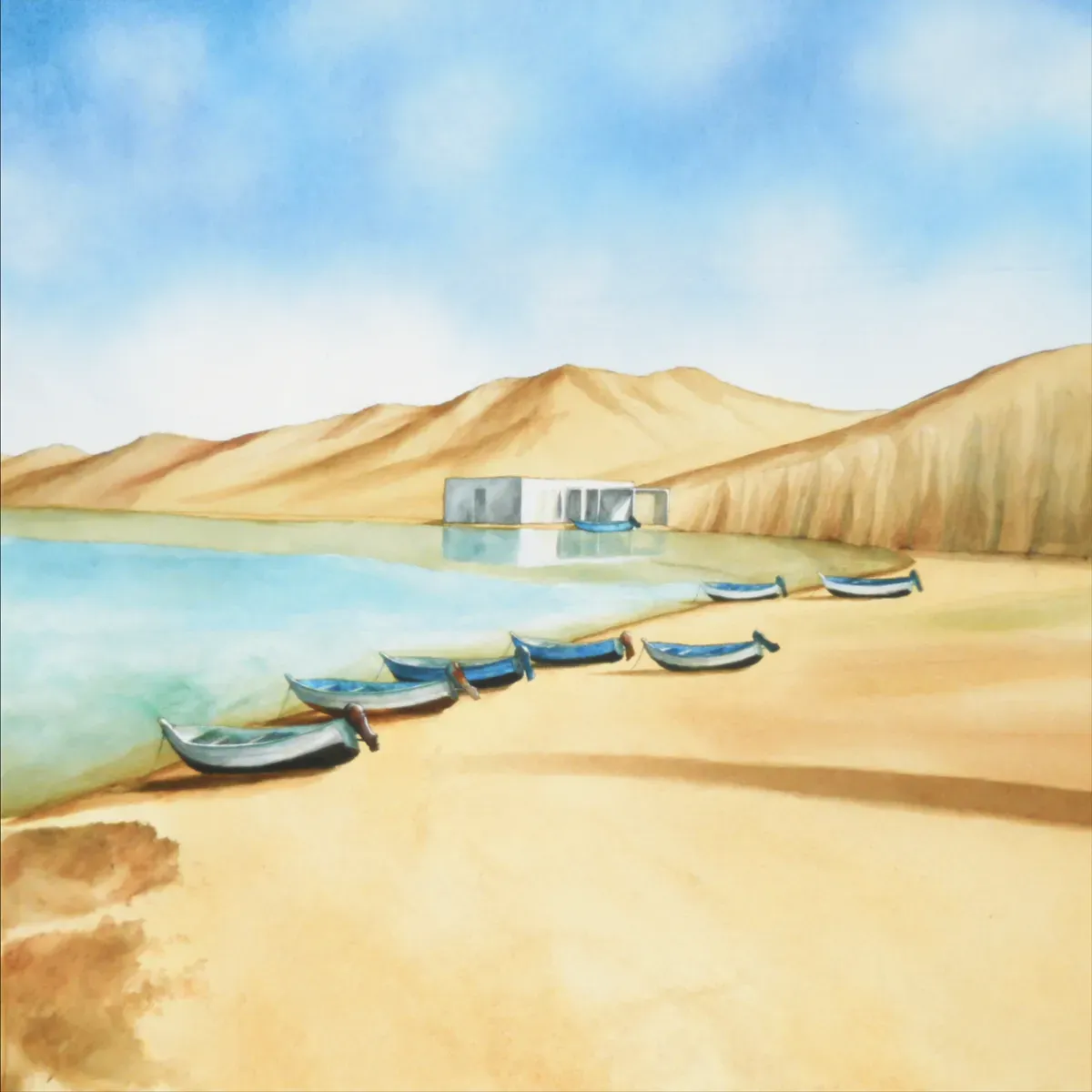 Illustrated coastal scene evoking Morocco, home of Oceamic II