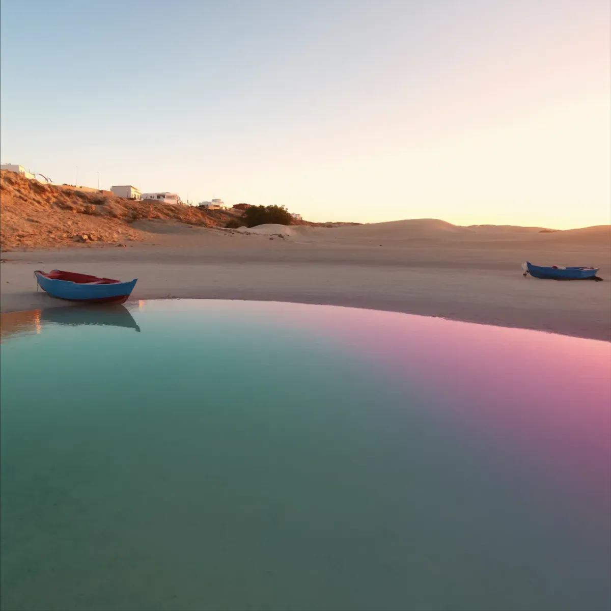 Illustrated coastal scene evoking Morocco — the home of Rio de Oro
