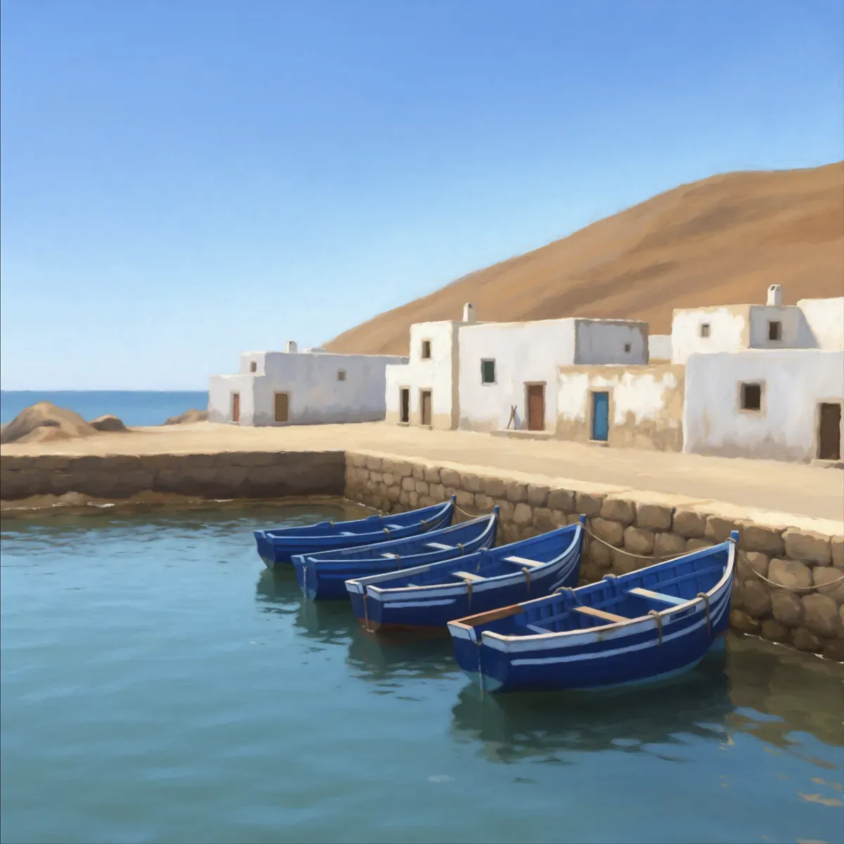 Illustrated coastal scene evoking Morocco, home of Sultan