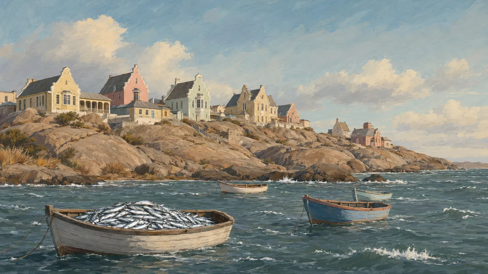 Illustrated coastal scene evoking Namibia — the home of Princess Brand